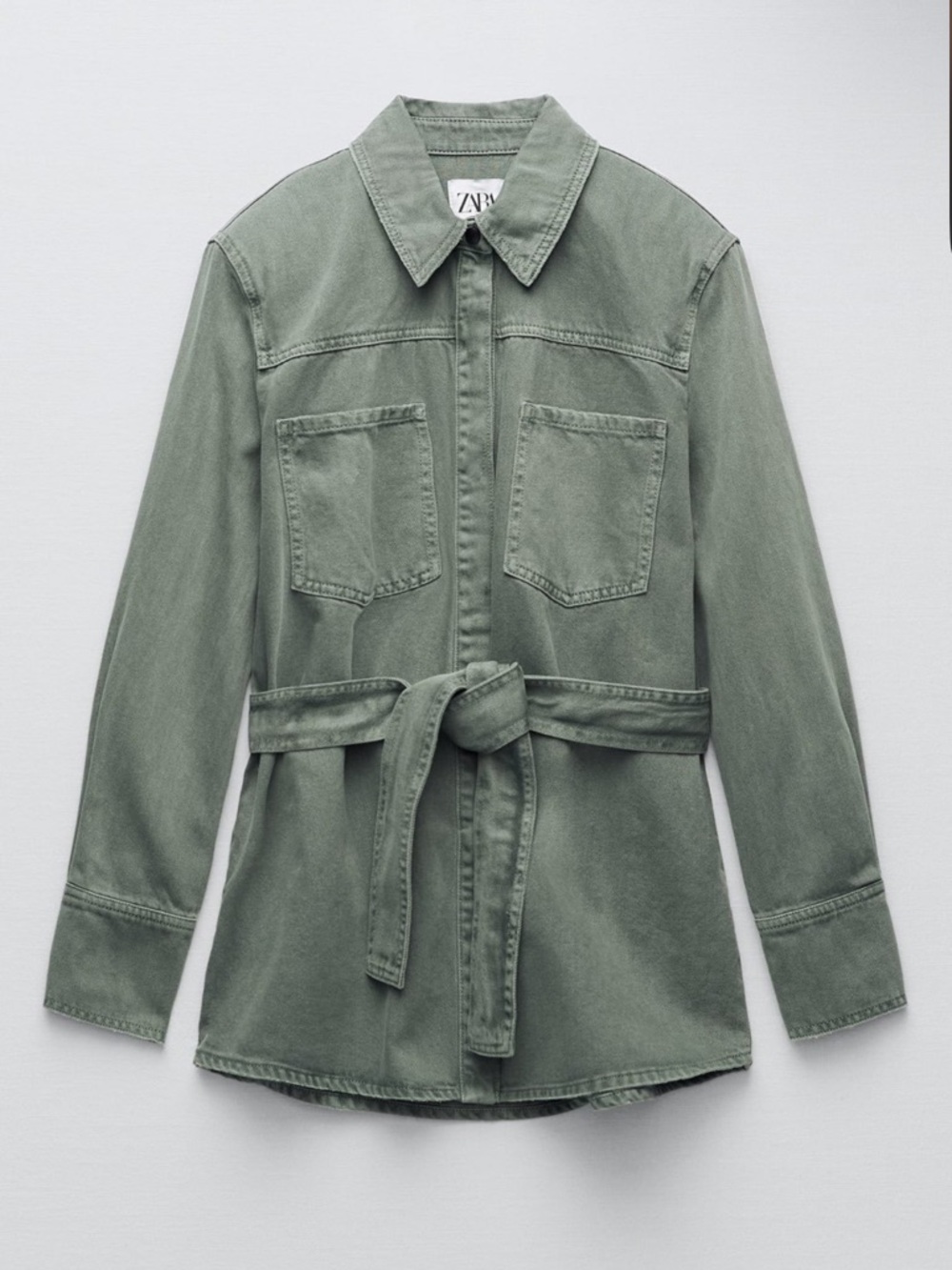 ZARA Sage Green Utility Belted Jacket